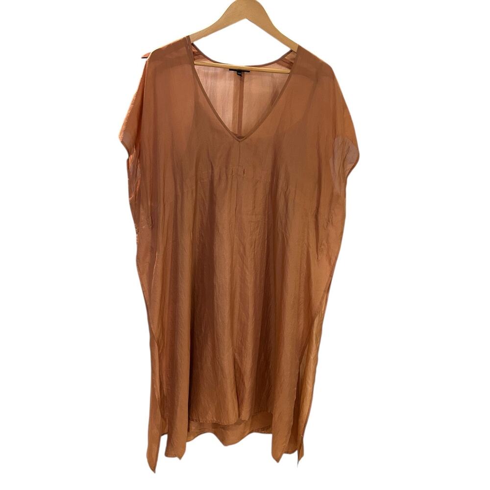 EILEEN FISHER Terracotta 100% Silk Caftan Coverup Slipdress Dress Women's XL